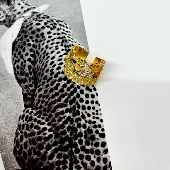 3 Stacked Gold Rodium Chain Link Ring - Picture 3 of 3